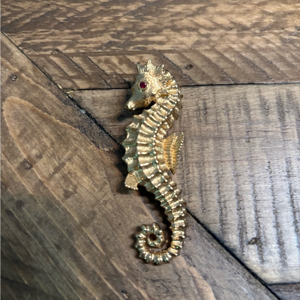 Monet Vintage Gold Seahorse Brooch Pin